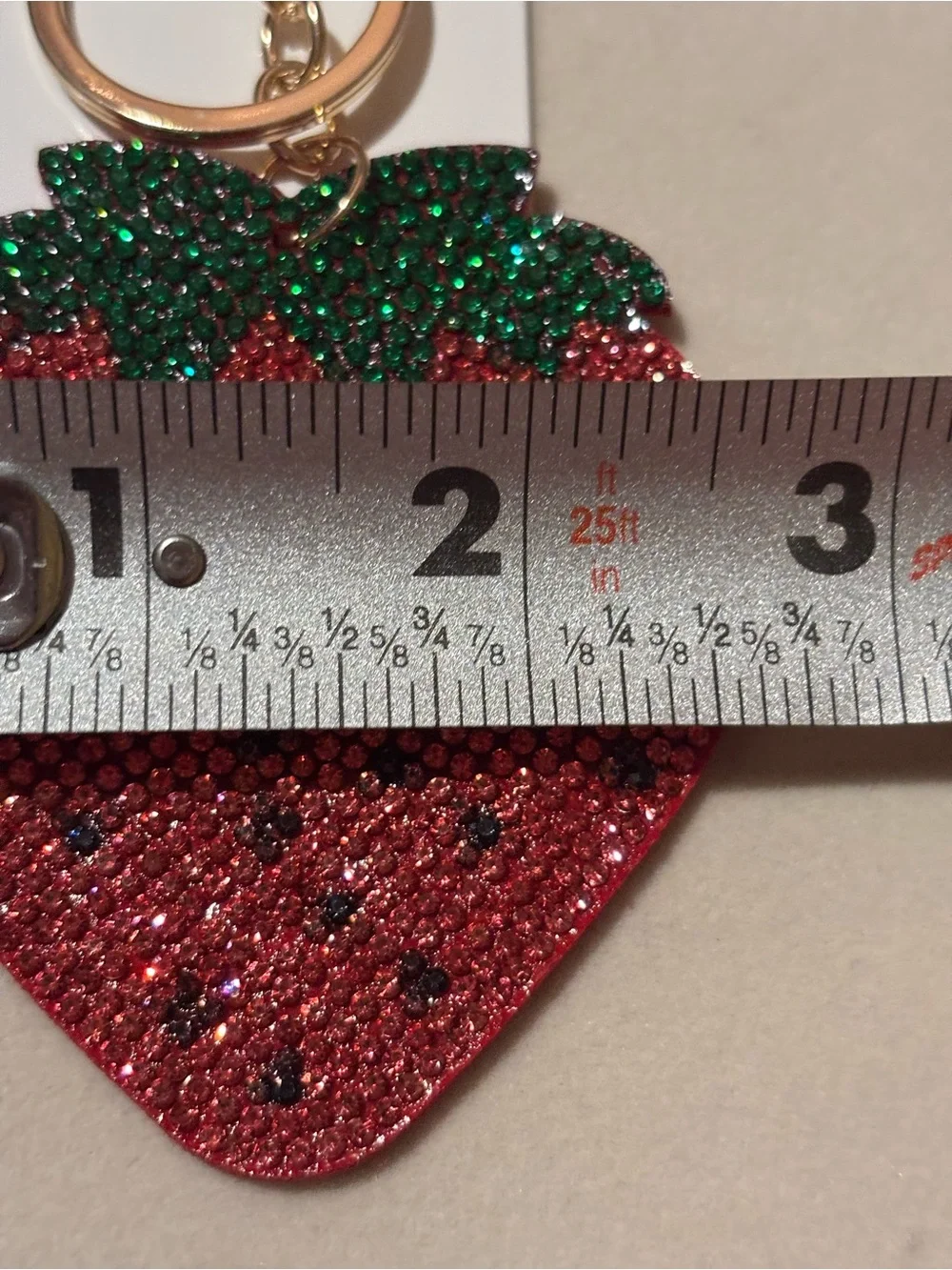 Red & Green Strawberry Keychain / Bag Charm- Sparkly Fruit Charm